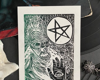 The Gate Linocut Print (Dark green and Black)