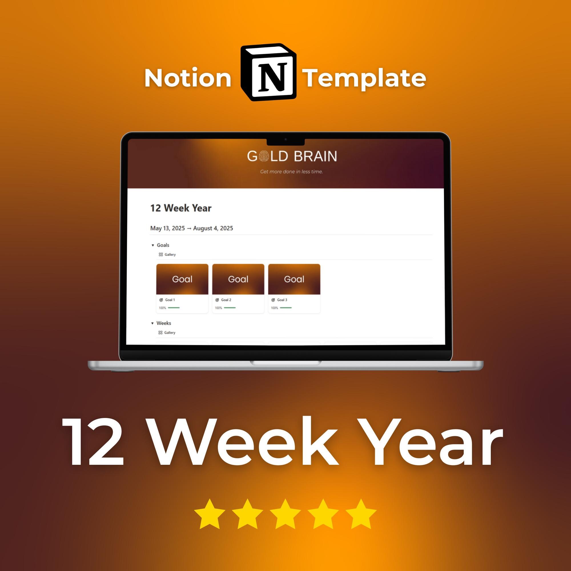 12 week year Notion template, Goal Tracker, Notion life planner, task manager, task tracker, Goal Planner