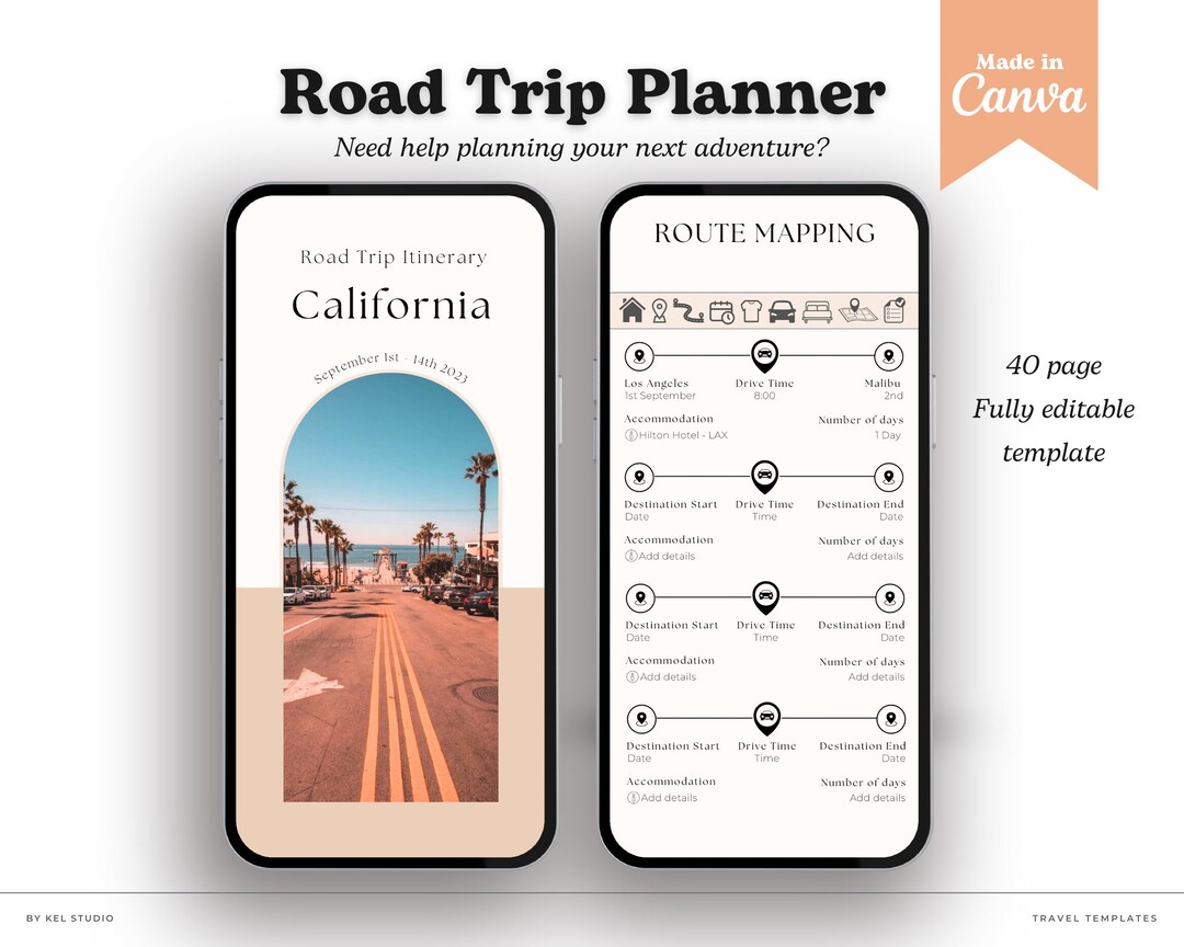 Road Trip Planner, Editable Road Trip Itinerary Template, Travel ...