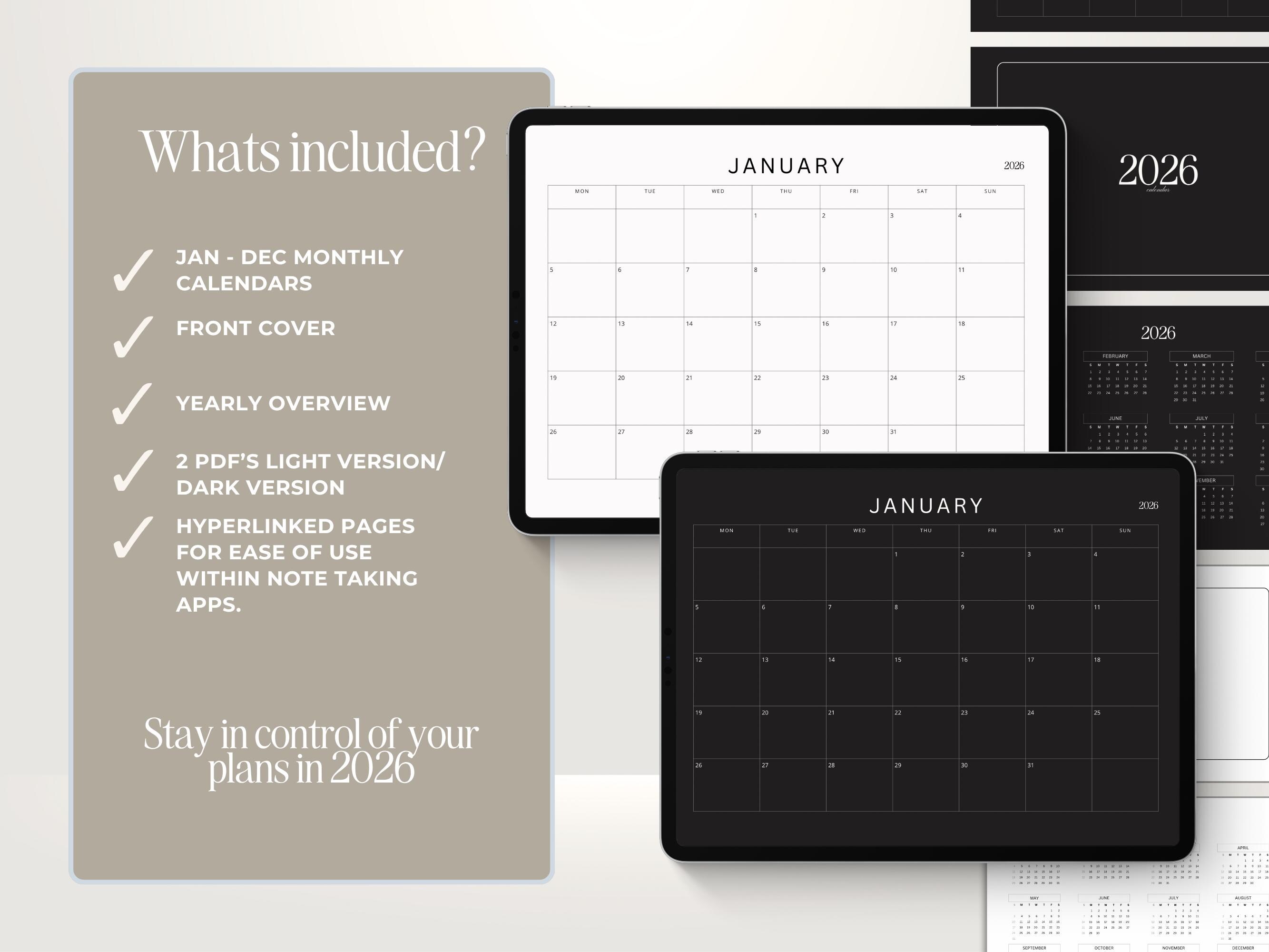 2026 Digital Monthly Calendar for Goodnotes, Notability Planner ...