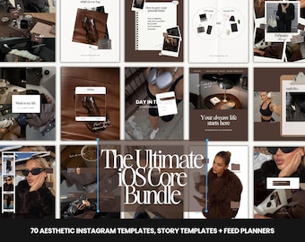 Brown Aesthetic iOS Core Instagram Templates Bundle for Social Media Managers, Content Creators & Coaches, IG Carousel Posts Canva Bundle.