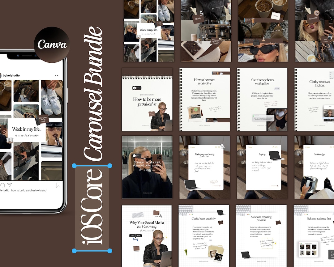 Ios Carousel Text Brown Aesthetic Ios Core Instagram Carousel Templates for Social Media ...