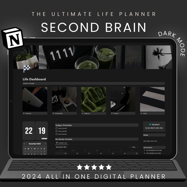 2024 New All In One Ultimate Notion Life Planner,That Girl Notion Dashboard, Dark Mode Notion, Notion Second Brain, Aesthetic Notion.