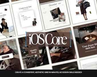 Brown Aesthetic iOS Core Instagram Templates for Social Media Managers, Content Creators & Coaches, IG Carousel Posts Canva Bundle.