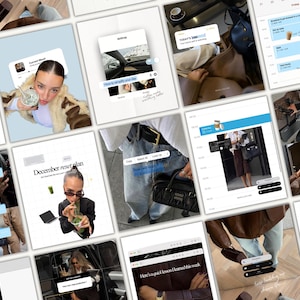 Puede incluir: Un collage de imágenes de estilo de vida que presenta interfaces digitales, moda y objetos personales. Las imágenes incluyen capturas de pantalla de aplicaciones, un calendario y una persona sosteniendo una bebida. La paleta de colores es neutra con toques de color.