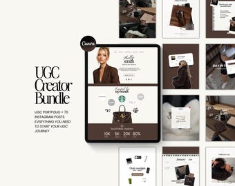 UGC Creator Bundle, Canva Website Template + Aesthetic Brown Theme Instagram Post Templates UGC Content Creator Marketing Portfolio Kit