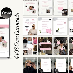Trendy iOS Core Instagram Carousel Templates for Social Media Managers, Content Creators & Coaches, Aesthetic Carousel Posts Canva Bundle.