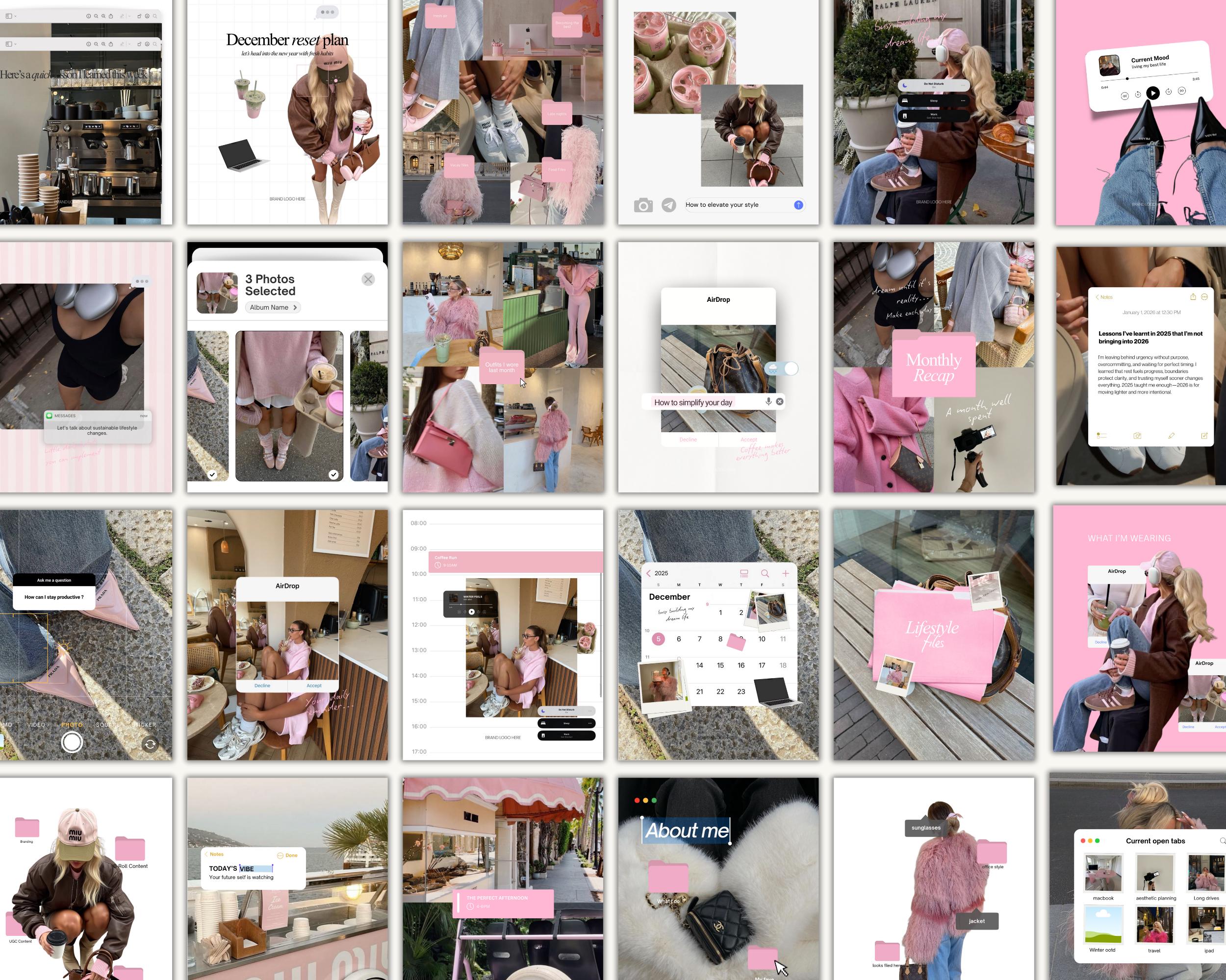 Pink Aesthetic Ios Core Instagram Templates Bundle for Social Media ...