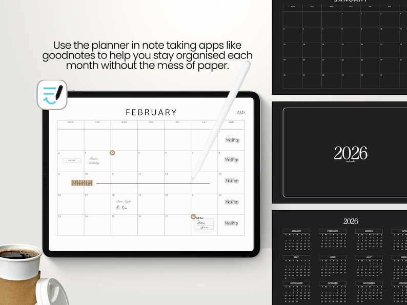 2026 Digital Monthly Calendar for Goodnotes, Notability Planner ...
