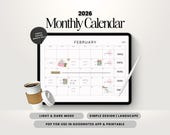 2026 Digital Monthly Calendar for Goodnotes, notability planner, Printable Monthly Calendar, 2026 Monthly iPad Planner, 2026 calendar.