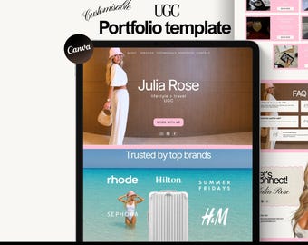 UGC Portfolio Website Canva Template: Travel, Lifestyle, Beauty Influencer Media Kit (Digital Download)