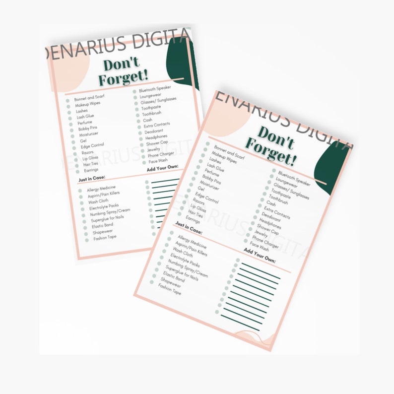 Vacation Packing List Commonly Travel Items Etsy