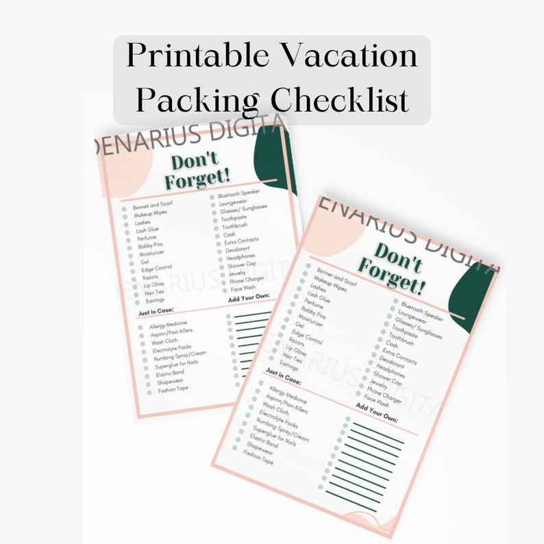 Vacation Packing List Commonly Travel Items Etsy