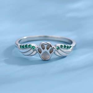 925 Sterling Silver Breastmilk Paw Ring Setting, Pawprint Bezel Ring, Birthstones Keepsake Jewelry DIY Breastmilk Jewelry, Ash Ring Keepsake