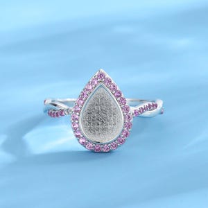 Anello in argento sterling 925 con latte materno, anello con castone a pera, gioielli ricordo con pietre portafortuna, gioielli fai da te con latte materno, anello ricordo con cenere