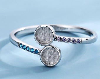 Sterling Silver Breastmilk Ring, Double Round Bezel, Birthstone Keepsake