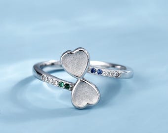 Sterling Silver Double Heart Breastmilk Ring Setting, Birthstone Keepsake