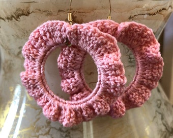 Crochet Ruffled Hoop Earrings