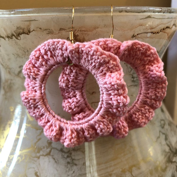 Crochet Ruffled Hoop Earrings