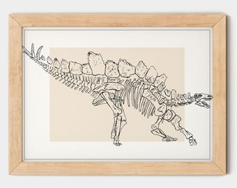 Stegosaurus skelet kunst aan de muur, dinosaurus skelet print, fossiele kunstwerken, stegosaurus kunst, dinosaurus fossiele print