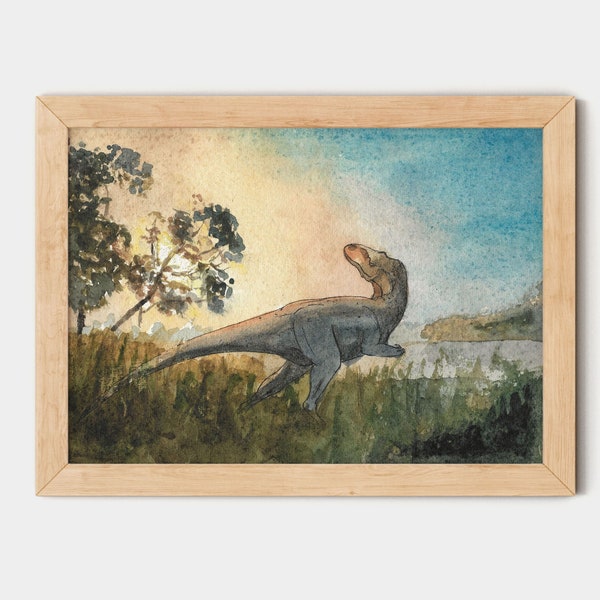 Watercolour Dinosaur Painting, Tyrannosaurus rex Artwork, Watercolor Landscape Drawing, Palaeontologist Gift, Paleoart, DailyDinoSketch,