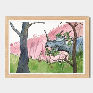 Styracosaurus Watercolor Dinosaur Painting, Jurassic Artwork, Watercolor Drawing, Palaeontology Gift, Paleoart, DailyDinoSketch, triceratops