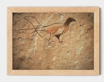 Pintura rupestre de Deinonychus, paleoarte de Velociraptor, ilustración paleolítica, regalo para arqueólogos, regalo de cumpleaños para fanáticos de los dinosaurios.