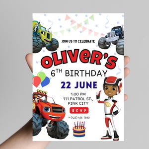 Blaze and the Monster Machines Birthday Invitation | Digital Download | Editable Canva invite template (5x7) |