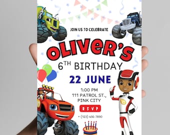 Blaze and the Monster Machines Birthday Invitation | Digital Download | Editable Canva invite template (5x7) |