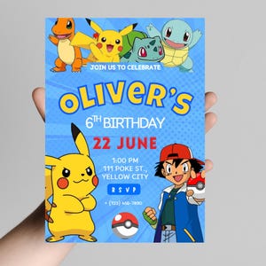 Editable Pikachu Birthday Invitation | Digital Download | Canva template (5x7)
