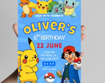 Editable Pikachu Birthday Invitation | Digital Download | Canva template (5x7)