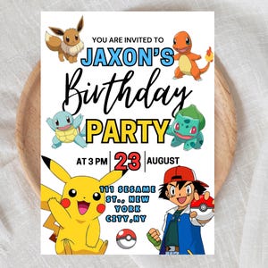 May include: A white birthday party invitation featuring various cartoon characters. The invitation reads "Jaxon's Birthday Party" with the date, time, and location. The invitation includes the text "You are invited to" and "At 3 PM 23 August".