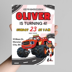 Editable Blaze and the Monster Machines Birthday Invitation | Digital Download | Canva Invite template (5x7)