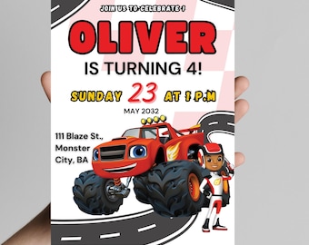 Editable Blaze and the Monster Machines Birthday Invitation | Digital Download | Canva Invite template (5x7)