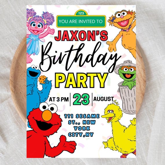 Editable Sesame Street Birthday Invitation | Kids party invite | Canva template 5x7