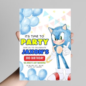 Sonic Birthday Invitation | Watercolor Kids Party (Digital Download)