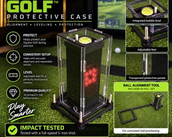 Square Golf Launch Monitor Protective Case, Alignment & Leveling Stand, Ball Position Tool