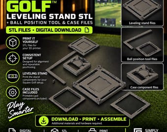 Square Golf Leveling Stand and Ball Position Tool – STL + DXF 3D Print Files