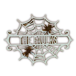 Wooden Personalized Spiderweb with Spiders | Halloween | Door Hanger