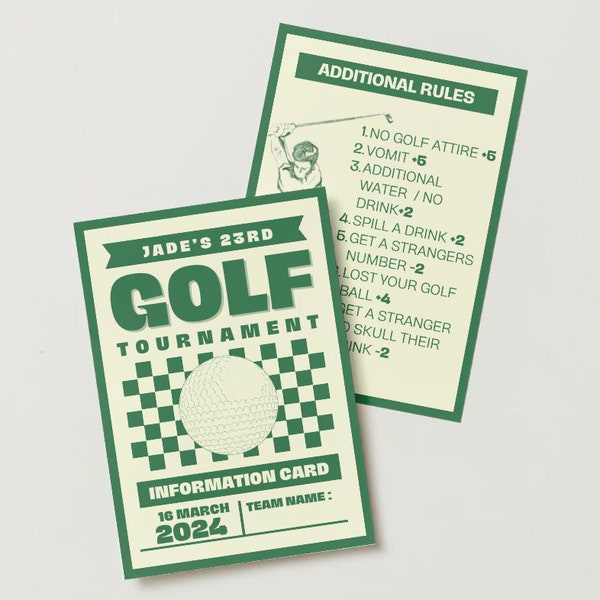 Customisable Pub Bar Golf Score Card