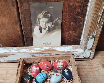 Small old Easter eggs, wooden eggs, easter, vintage, spring, Erzgebirge, handmade