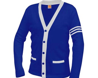 Unisex Varsity Cardigan Royal Blue and White