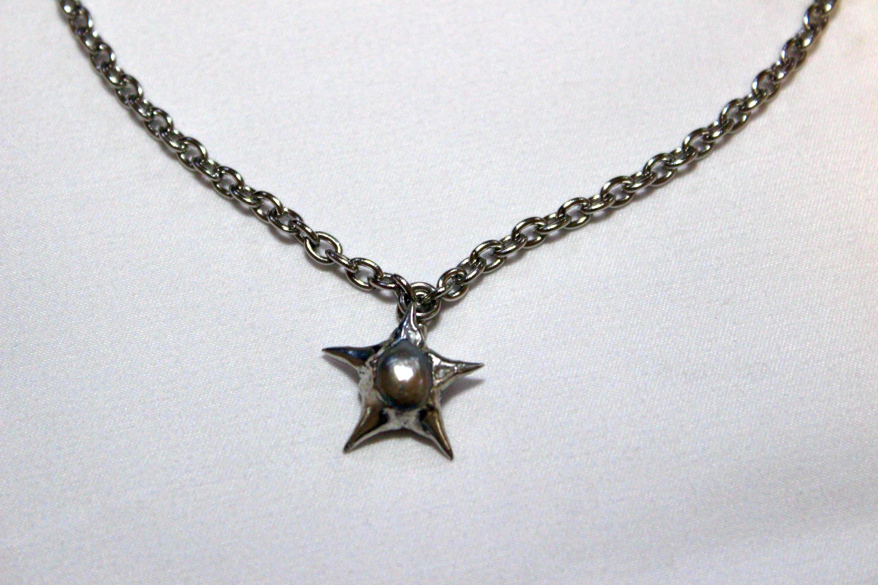 Handmade Stainless Steel Necklace with Soldered Star Pearl Pendant