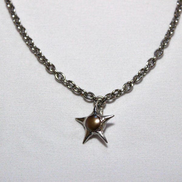 Handmade Stainless Steel Necklace with Soldered Star Pearl Pendant
