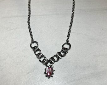 Handmade Stainless Steel Chainmail Necklace with a Soldered Natural Freshwater Pearl Pendant