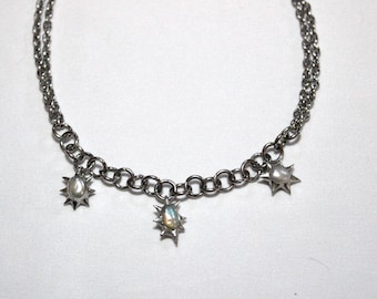 Handmade Stainless Steel Chainmail Necklace with Soldered Dyed Pearl Pendants