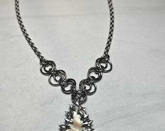 Handmade Stainless Steel Chainmail Necklace with a Soldered Seashell Pendant