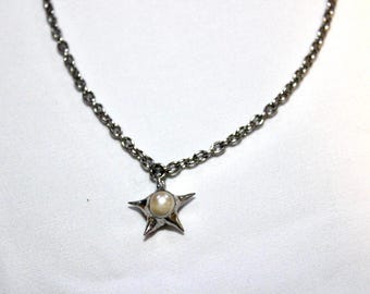 Handmade Stainless Steel Necklace with Soldered Star Pearl Pendant