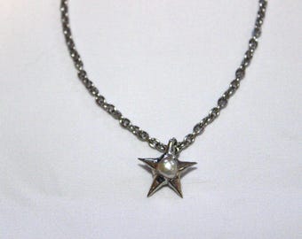 Handmade Stainless Steel Necklace with Soldered Star Pearl Pendant