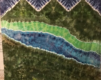 Hand-Dyed Tapestry – Mountain River Landscape Fiber Art Wall Hanging